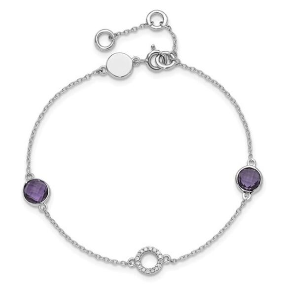 Sterling Silver White Ice Diamond and Amethyst Bracelet: An Elegant Accessory - Picture 3 of 6